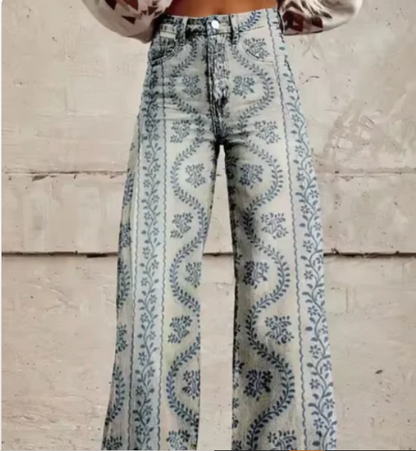 Lana – Wijde Broek met Kleurrijke Print