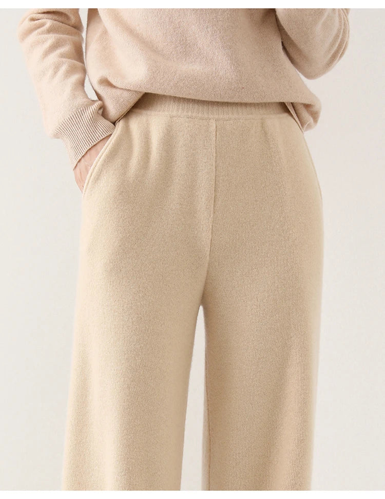 Dames Broek Merinowol Hoge Taille Wide-Leg