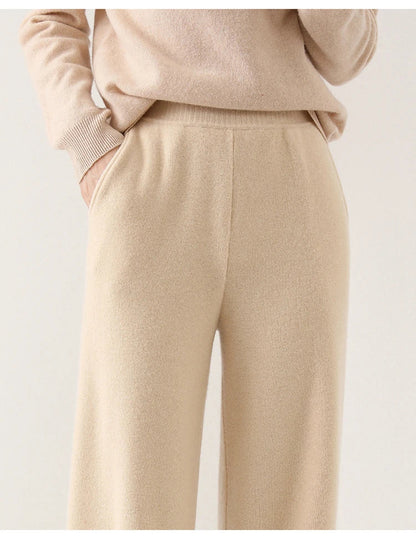 Dames Broek Merinowol Hoge Taille Wide-Leg