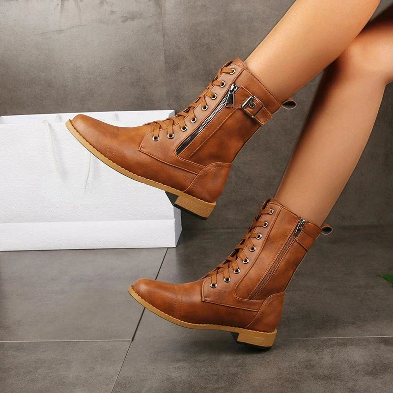 Dames Veterlaarzen Mid-Calf met Leren Upper