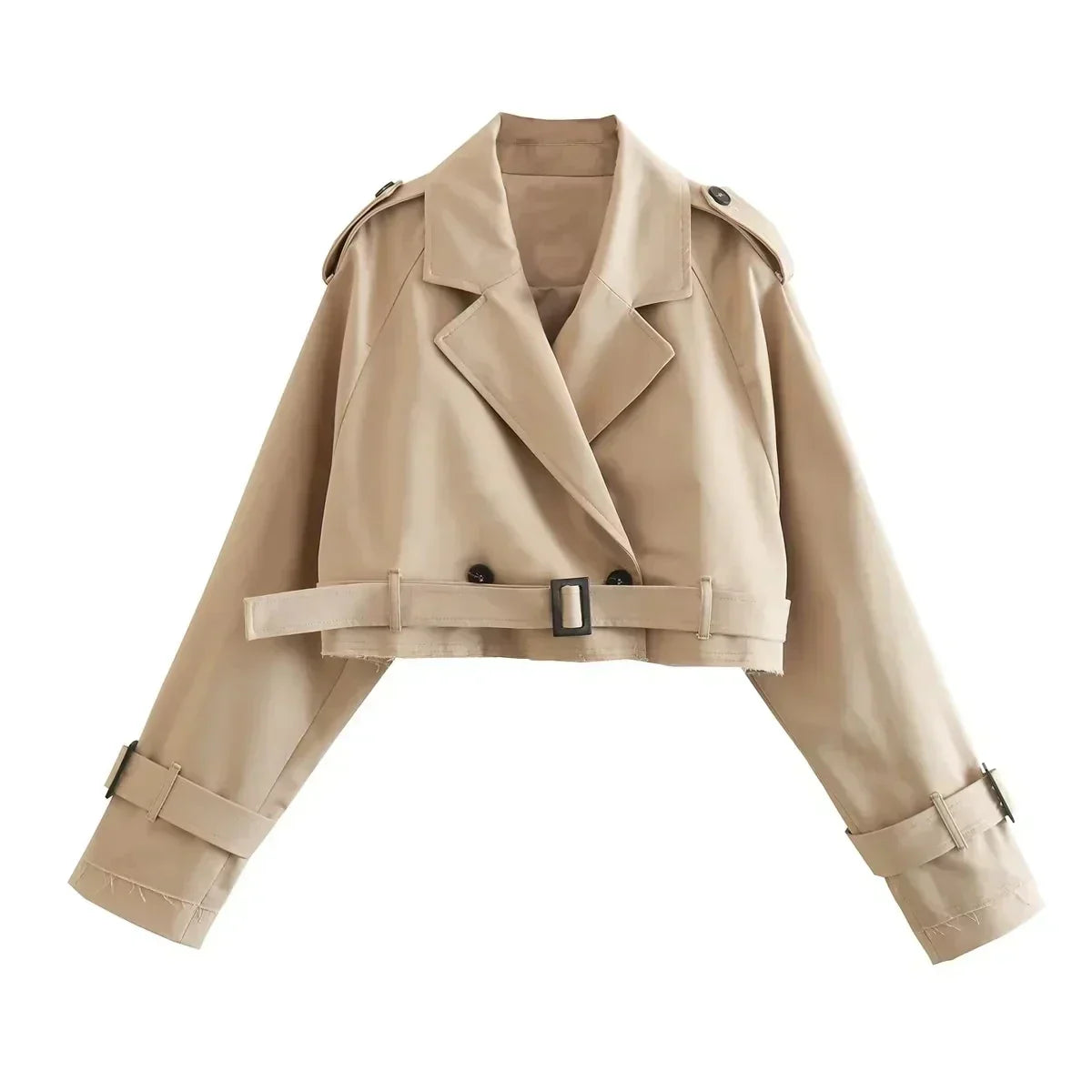 Dames Cropped Trenchcoat – Beige Katoen, Lichtgewicht Jasje voor Lente en Herfst