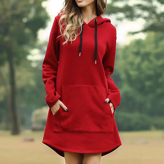 Dames Relaxed Fit Hoodie Jurk – Sweatstof, met Capuchon, Lange Mouw, Casual voor Herfst/Winter