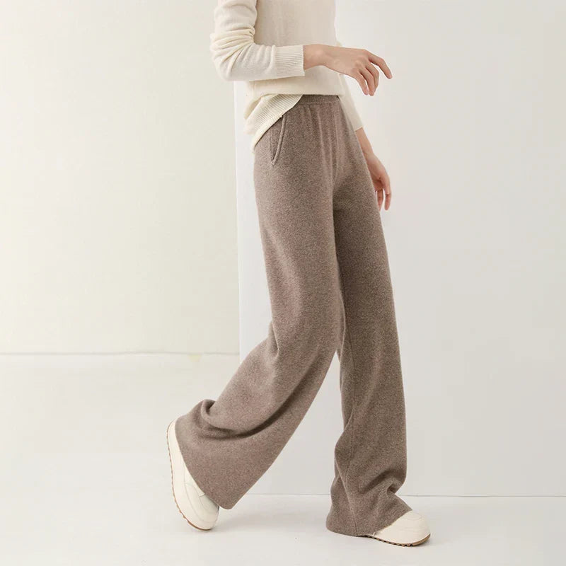 Dames Broek Merinowol Hoge Taille Wide-Leg