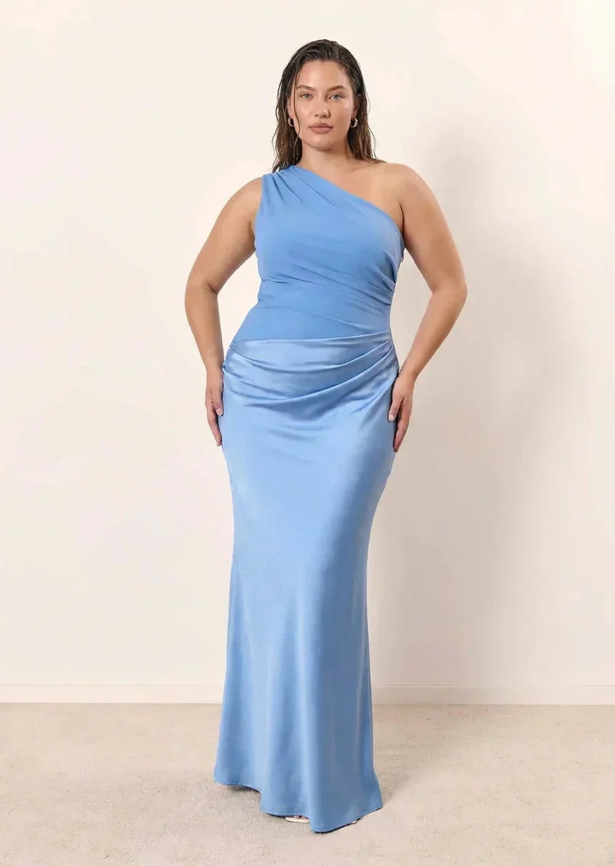 Dames Maxi Jurk Satijn Asymmetrisch Design