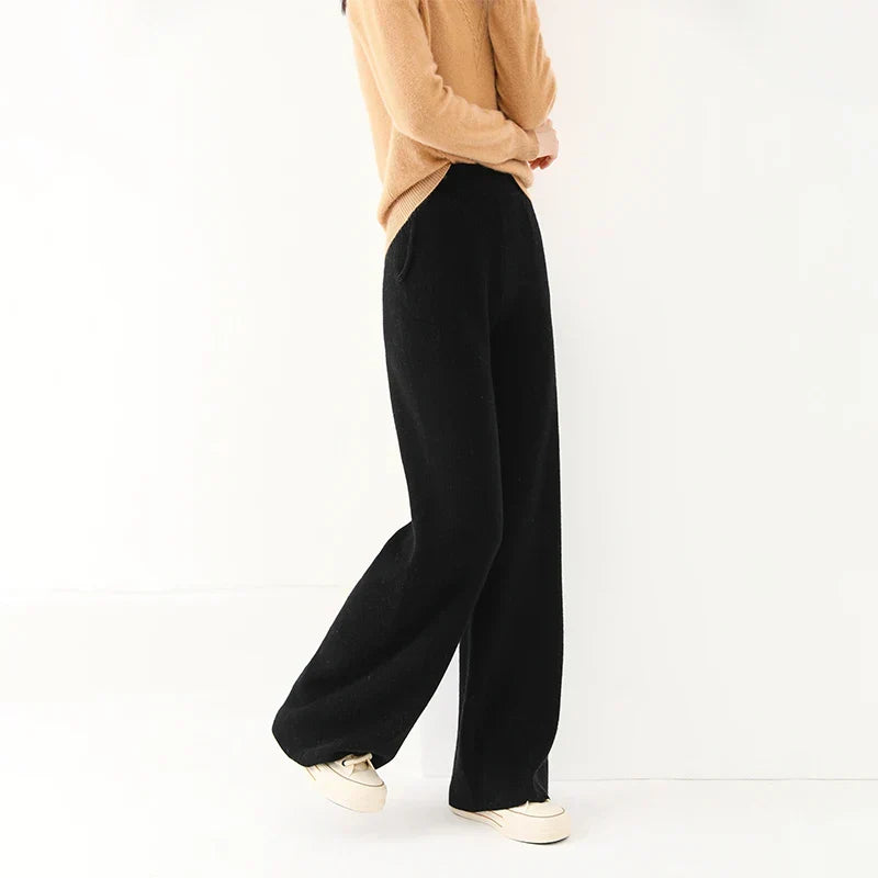 Dames Broek Merinowol Hoge Taille Wide-Leg