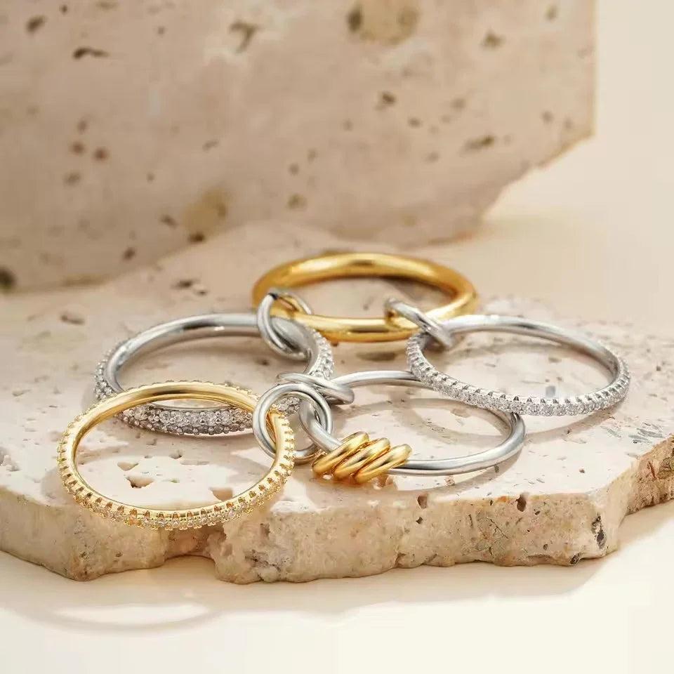Dames Ring Gestapelde Look - Verguld Zilver met Zirkonia