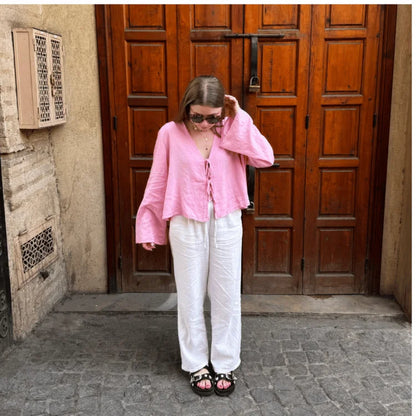 Giorgia - Stijlvolle Blouse met Vetersluiting en Lange Mouwen