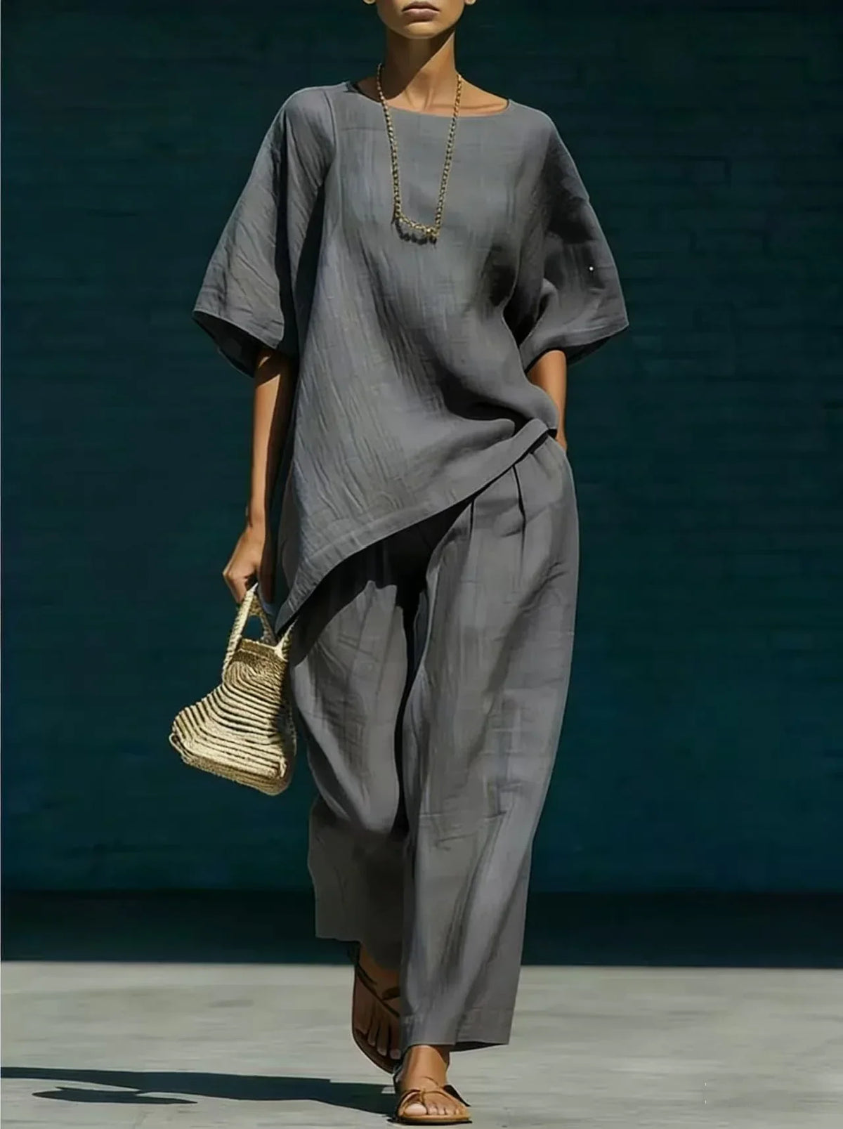 Kalynra | Women's Linen Blend Relaxed Wide Leg Matching Set
