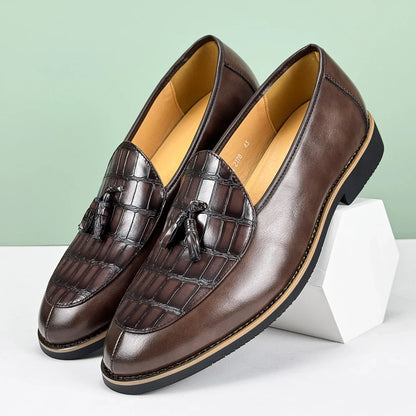 Heren Loafers met Kwastjes - Leren Instappers Croc-Print