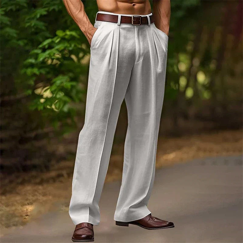 Heren Pantalon met Hoge Taille en Plooien – Zakken aan de Zijkant