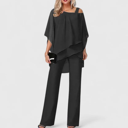 Wisteria | Women's Elegant Two-Piece Chiffon Overlay Pant Suit