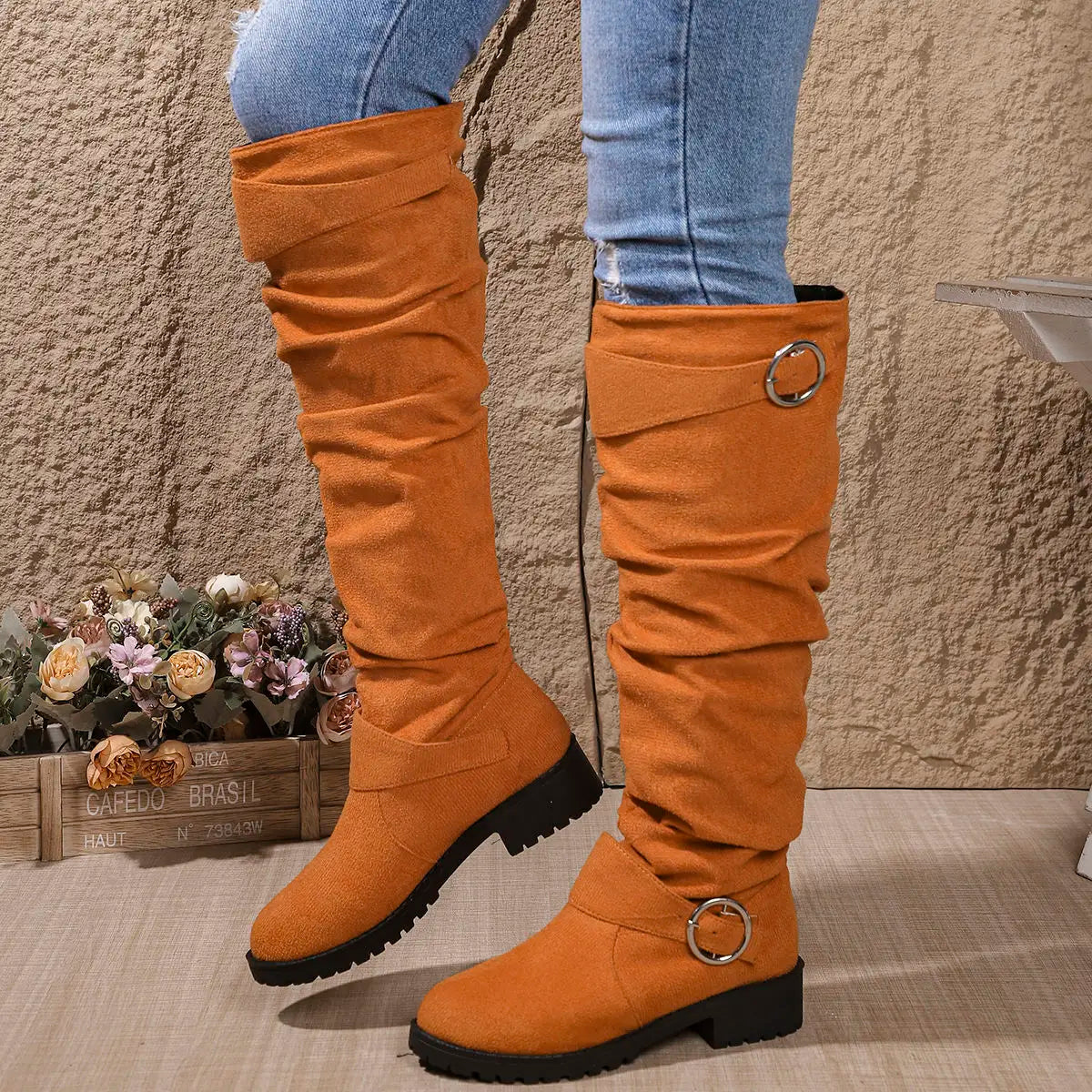 Dames Knielaarzen Slouchy Fit met Gespdetails