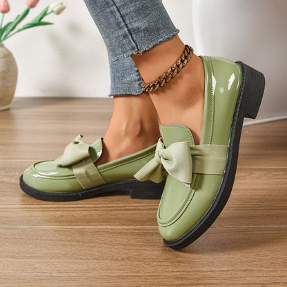 Dames Loafers Glanzend Leer met Strikdetail - Platform Instappers