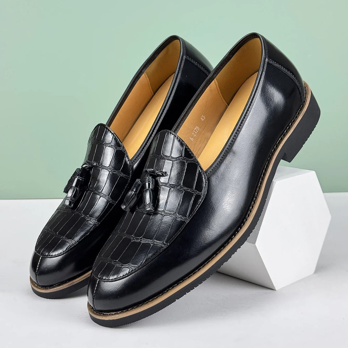 Heren Loafers met Kwastjes - Leren Instappers Croc-Print