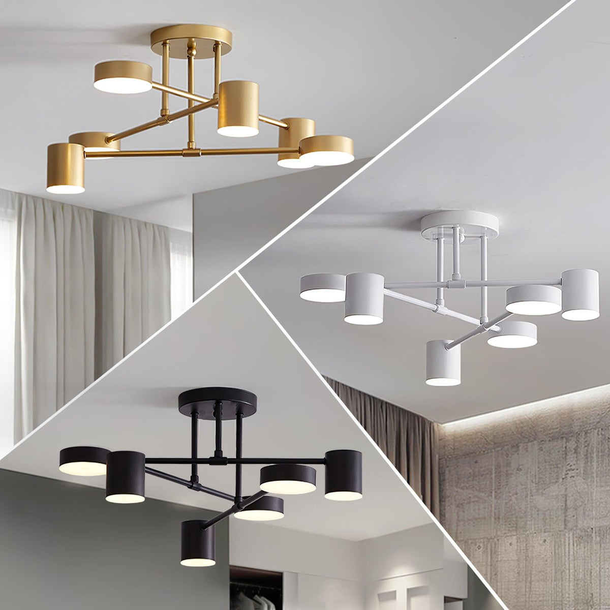 Plafondlamp Sputnik Design met Kruisende Armen en Cilindrische Lichtpunten