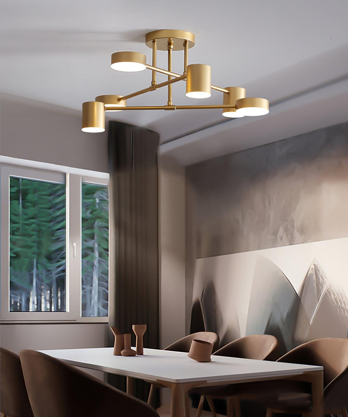 Plafondlamp Sputnik Design met Kruisende Armen en Cilindrische Lichtpunten