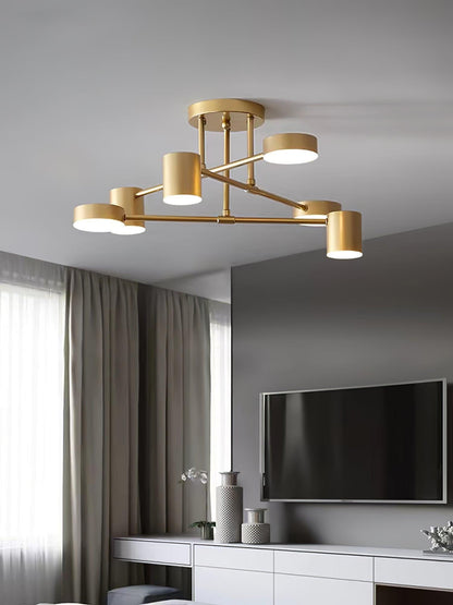 Plafondlamp Sputnik Design met Kruisende Armen en Cilindrische Lichtpunten