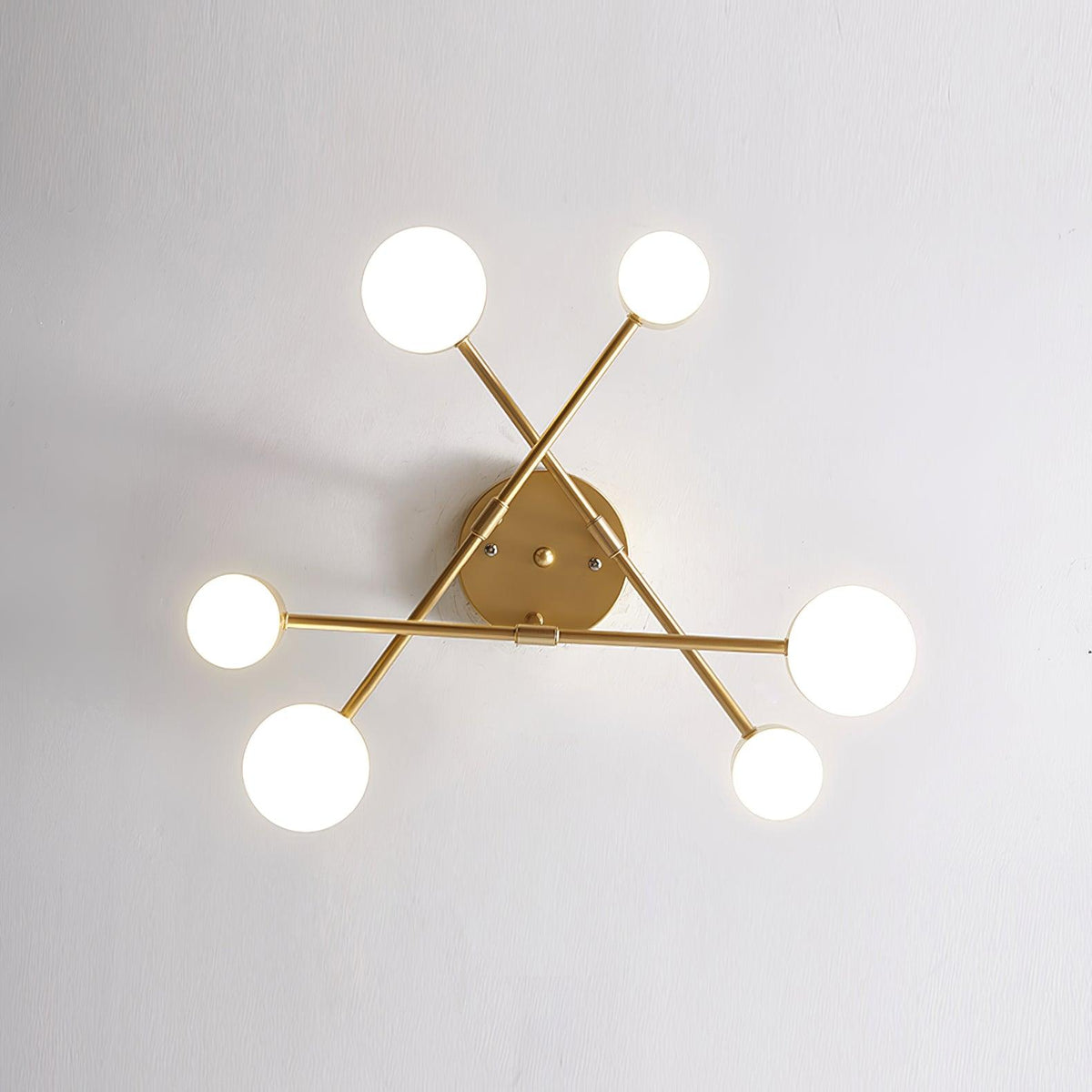 Plafondlamp Sputnik Design met Kruisende Armen en Cilindrische Lichtpunten
