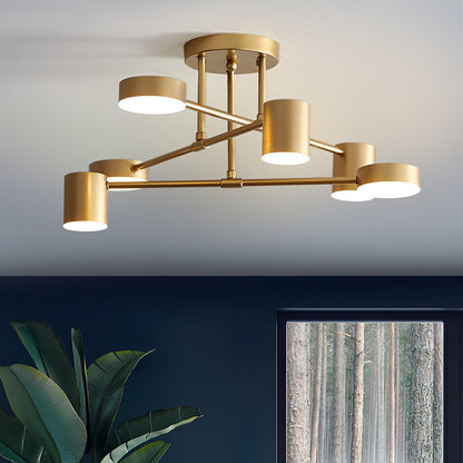 Plafondlamp Sputnik Design met Kruisende Armen en Cilindrische Lichtpunten