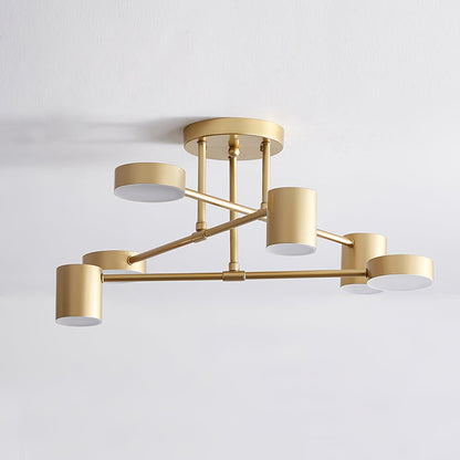 Plafondlamp Sputnik Design met Kruisende Armen en Cilindrische Lichtpunten