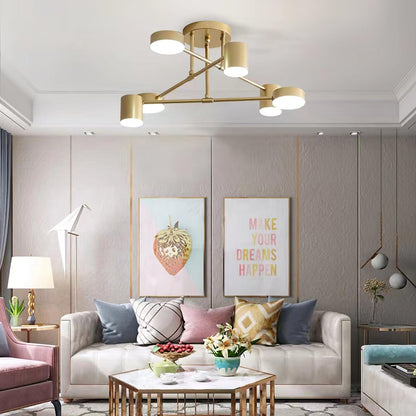 Plafondlamp Sputnik Design met Kruisende Armen en Cilindrische Lichtpunten