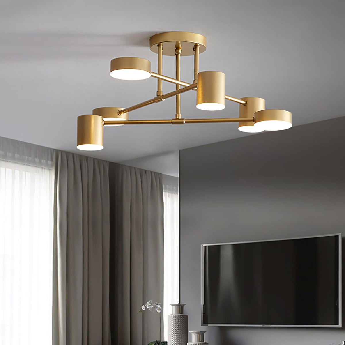 Plafondlamp Sputnik Design met Kruisende Armen en Cilindrische Lichtpunten