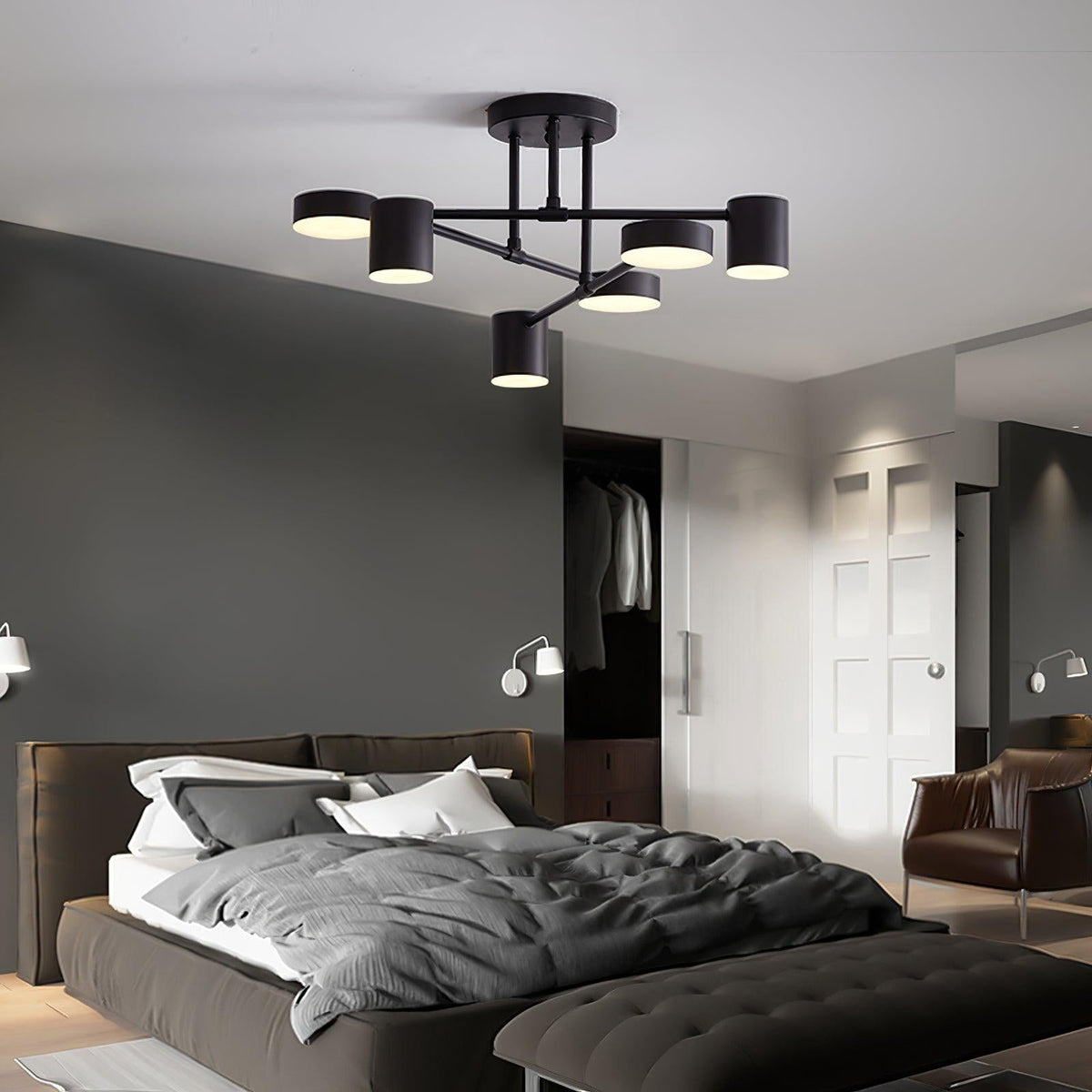 Plafondlamp Sputnik Design met Kruisende Armen en Cilindrische Lichtpunten