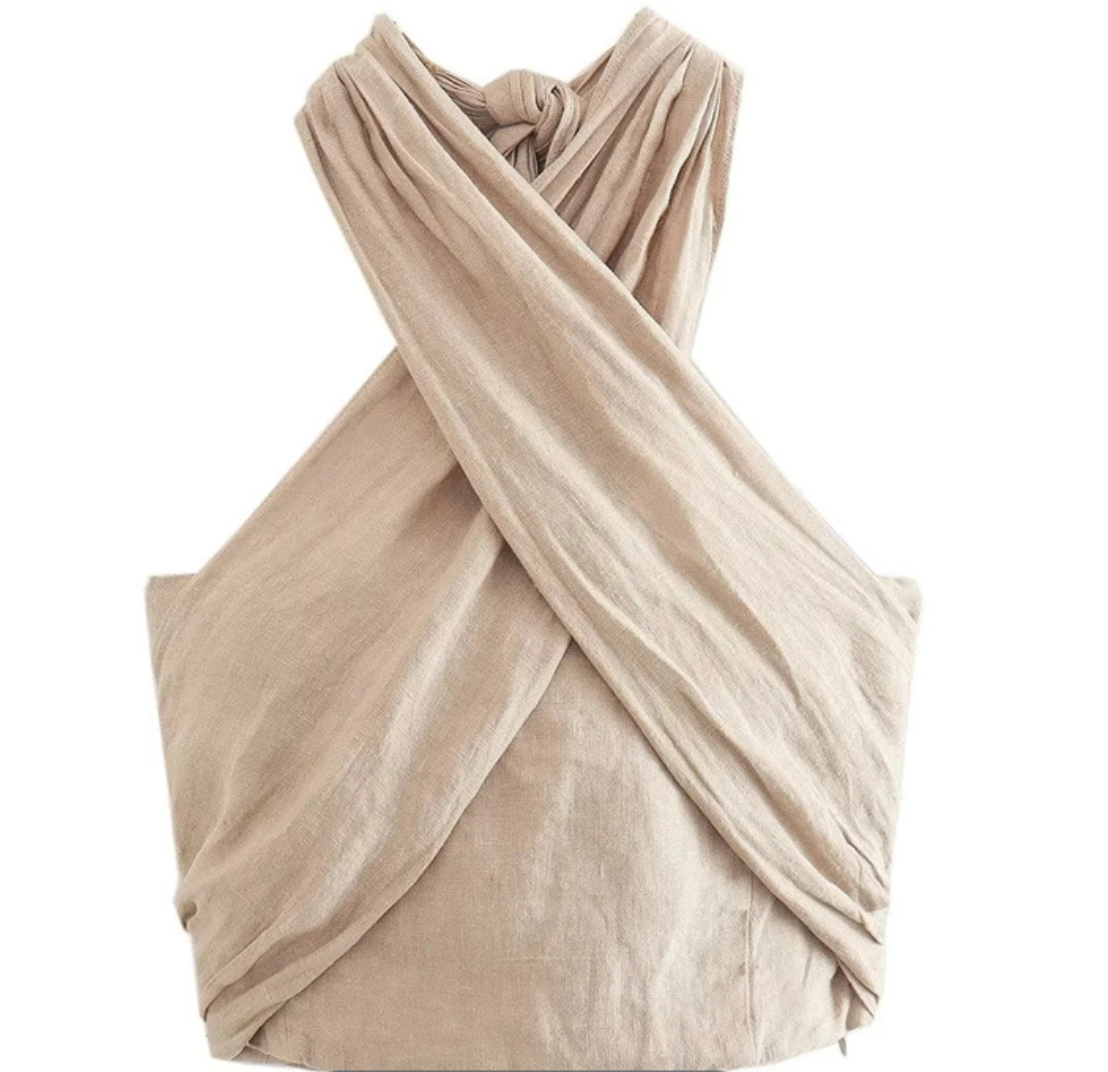 Dames Getailleerde Crop Top – Met Crisscross Halternek, Geschikt voor Zomer en Casual Gebruik