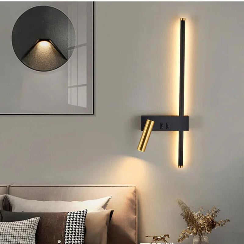 Wandlamp LED met Verticale Lichtbalk en Verstelbare Spot