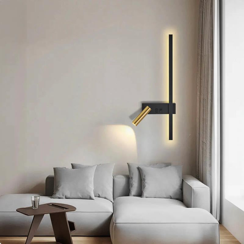 Wandlamp LED met Verticale Lichtbalk en Verstelbare Spot