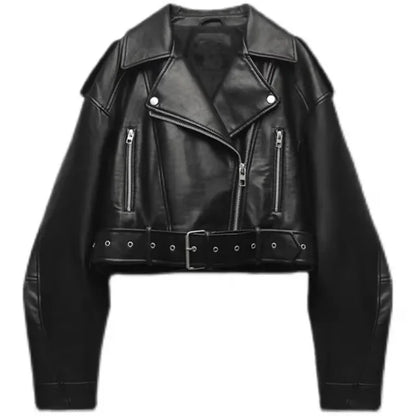 Dames Cropped Bikerjack – Kort Getailleerd, Casual Tussenjas voor Lente en Herfst