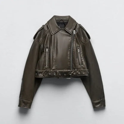 Dames Cropped Bikerjack – Kort Getailleerd, Casual Tussenjas voor Lente en Herfst