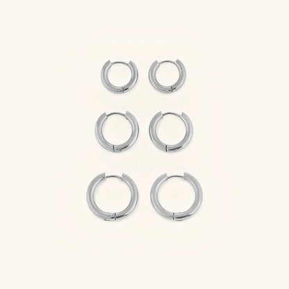 Dames Huggie Hoop Oorbellen Set van Drie - Gepolijst Rond Model