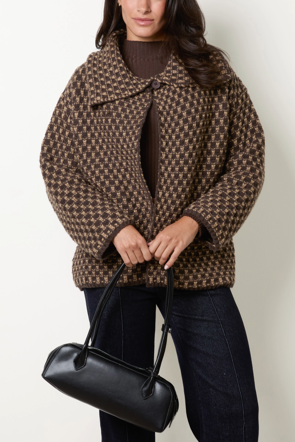Dames Cardigan Structured Knit Vestjas Chocoladebruin