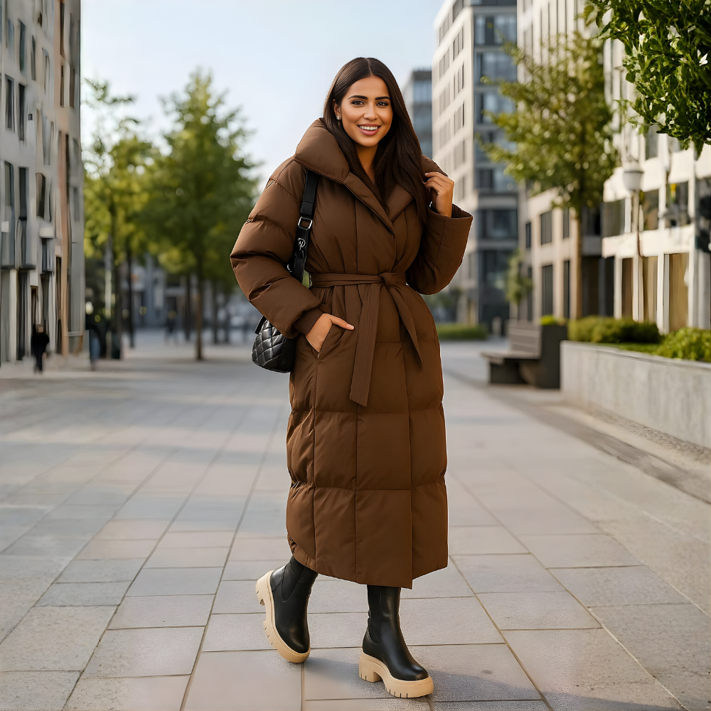 Dames Elegante Lange Winterjas – Warm Gevoerd, Zwart, Ideaal voor Koude Seizoenen en Casual Outfits