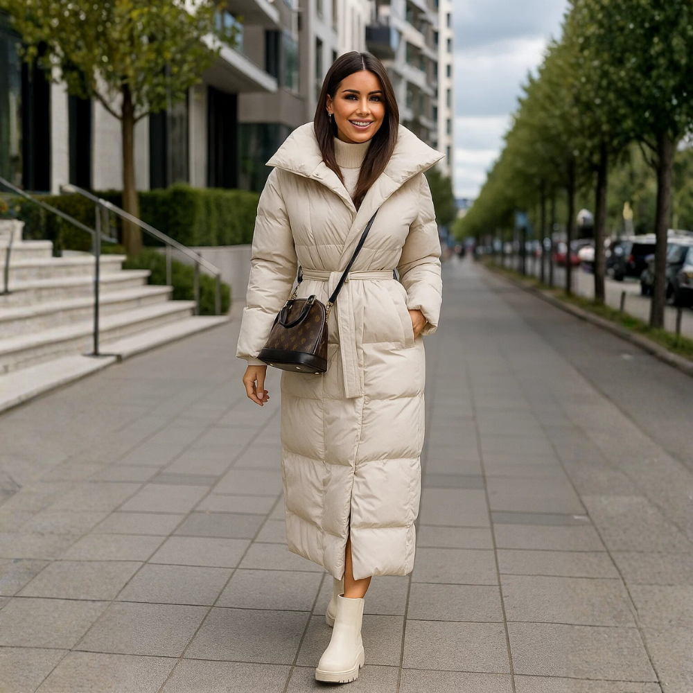 Dames Elegante Lange Winterjas – Warm Gevoerd, Zwart, Ideaal voor Koude Seizoenen en Casual Outfits