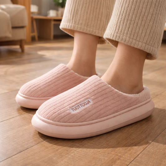 Geribbelde Dames pantoffels met zachte voering voor binnen – Warm en comfortabel in huis