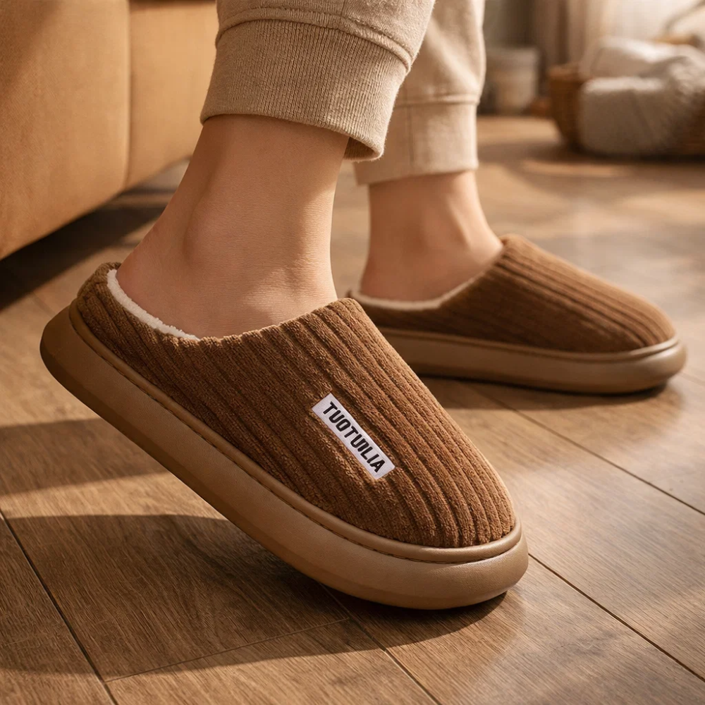 Geribbelde Dames pantoffels met zachte voering voor binnen – Warm en comfortabel in huis