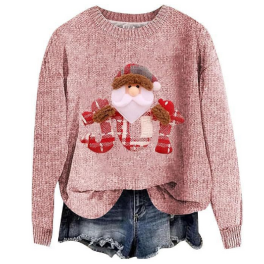 Dames Gebreide Kersttrui – Lange Mouwen, Ronde Hals, Warme Christmas Sweater voor de Winter