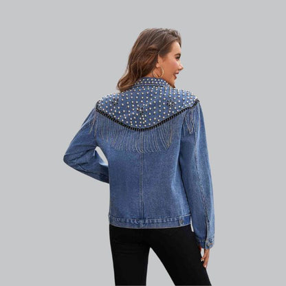 Livia - Chic Denimjasje met Parels