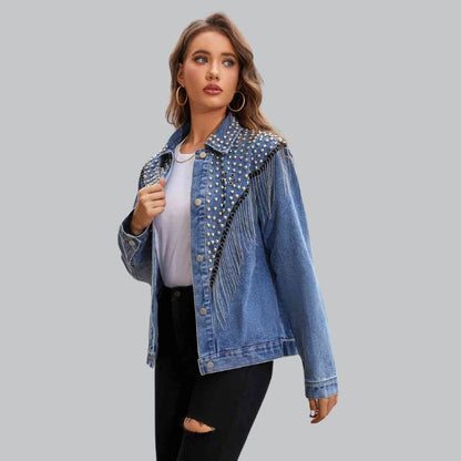 Livia - Chic Denimjasje met Parels