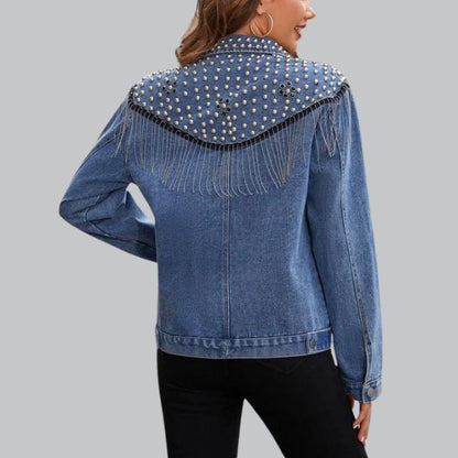 Livia - Chic Denimjasje met Parels