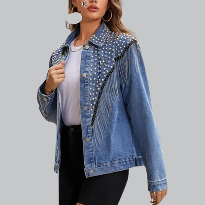 Livia - Chic Denimjasje met Parels