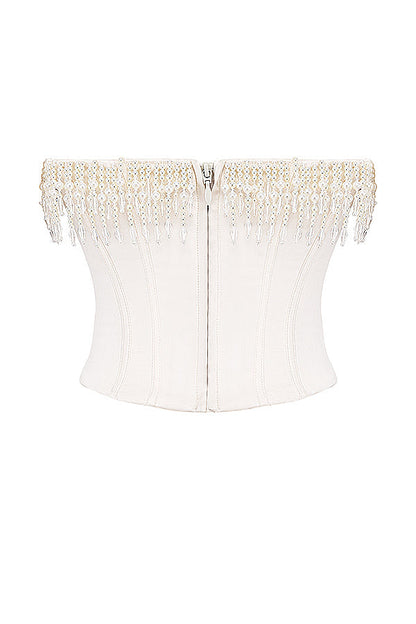 Helisabeth - Vintage Crème Korset met Parelversiering