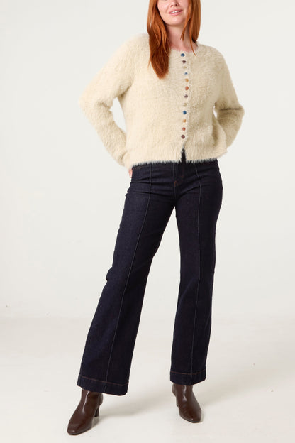 Dames Vest met Gekleurde Knoop Details - Beige