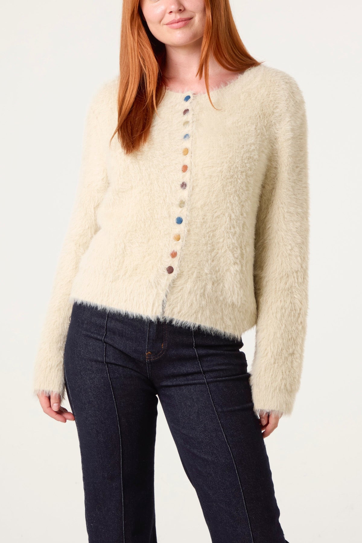 Dames Vest met Gekleurde Knoop Details - Beige
