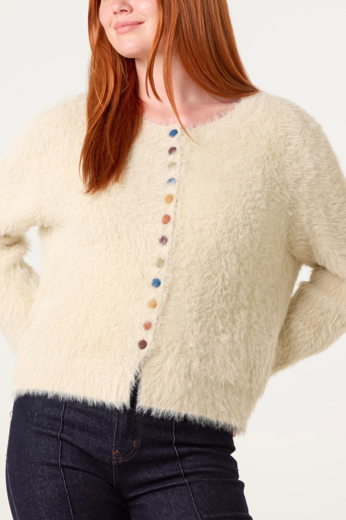 Dames Vest met Gekleurde Knoop Details - Beige