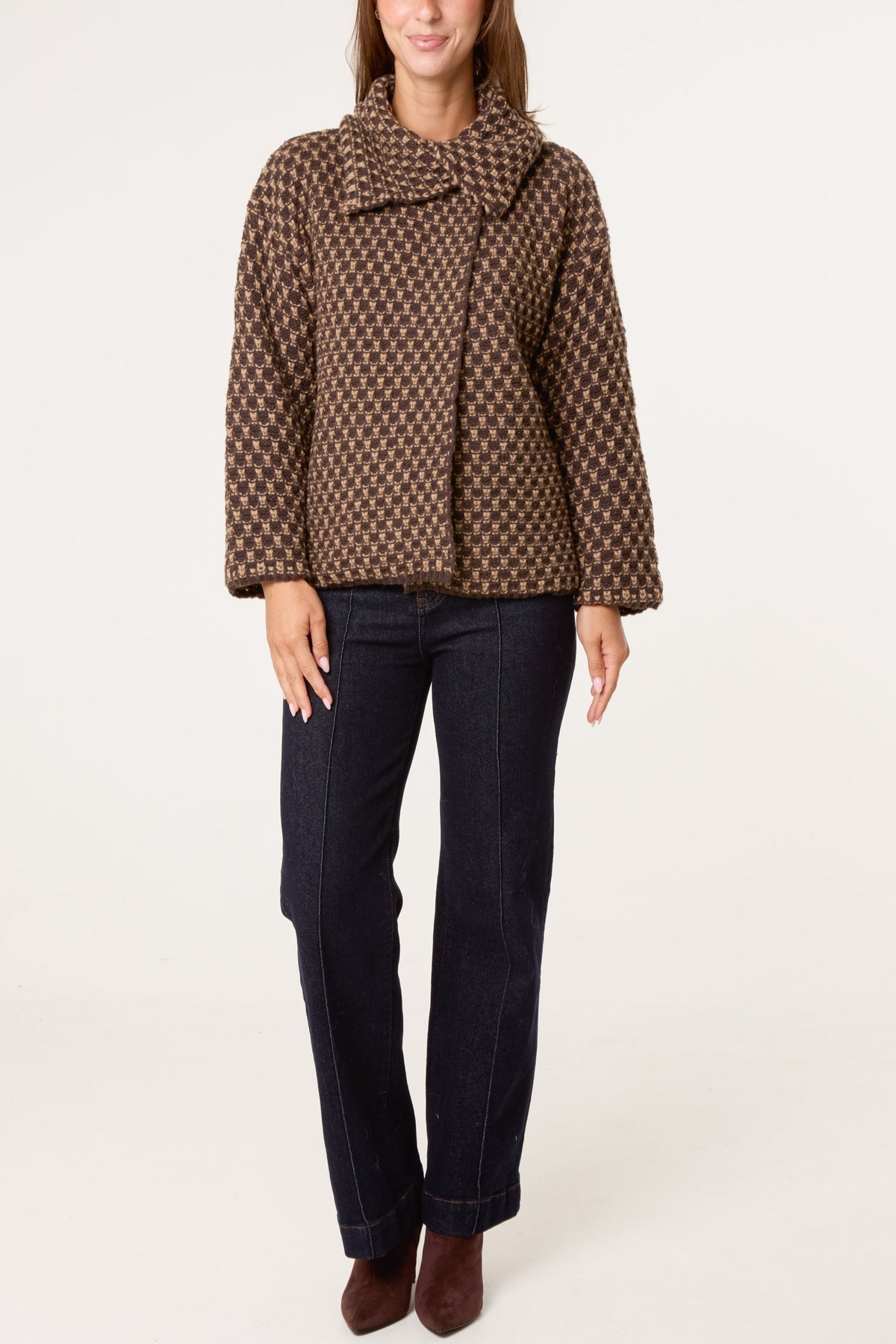 Dames Cardigan Structured Knit Vestjas Chocoladebruin