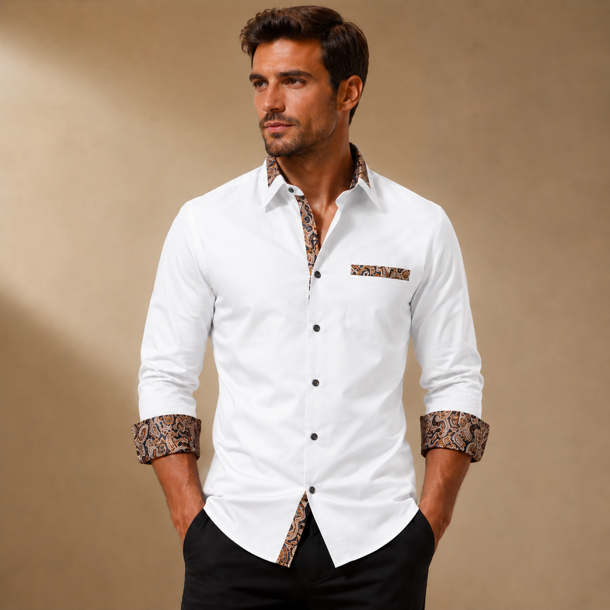 Heren Slim Fit Overhemd – Lange Mouwen, Geschikt voor Werk en Dagelijks Gebruik