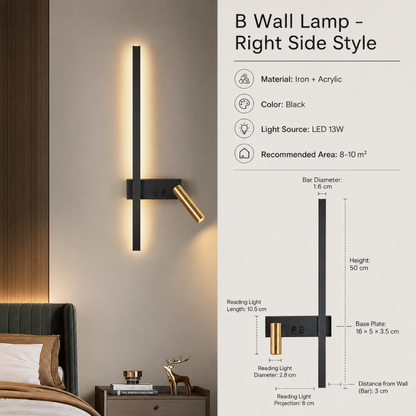 Wandlamp LED met Verticale Lichtbalk en Verstelbare Spot